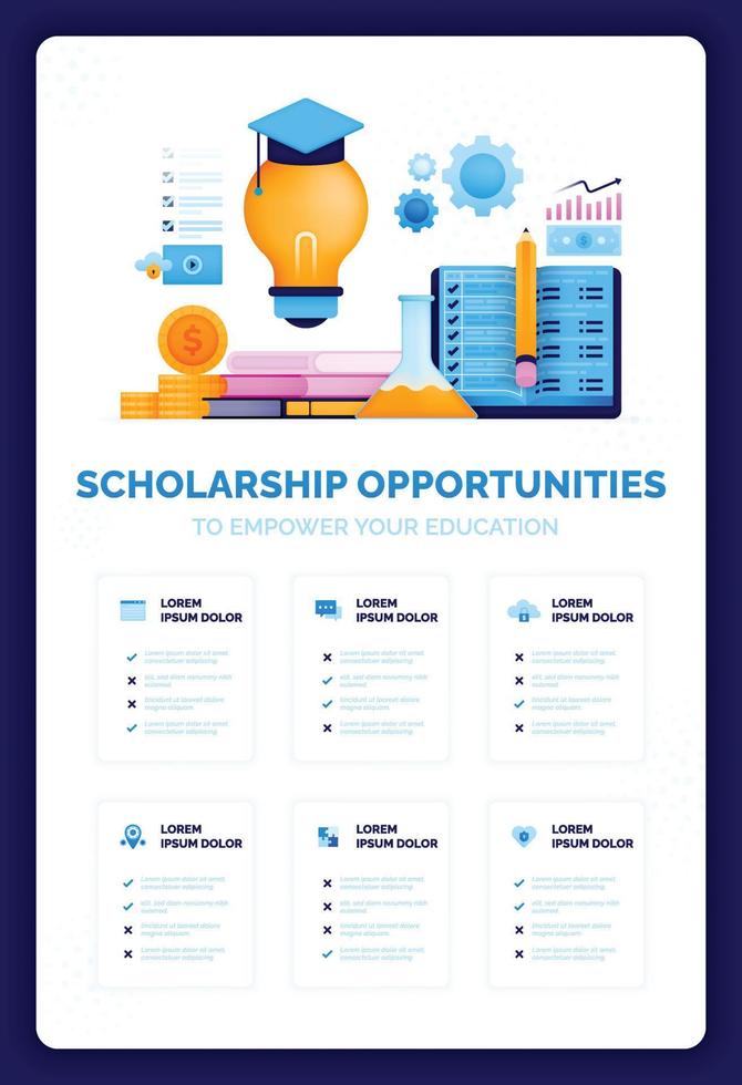 vektor illustration av utforska stipendium möjligheter till bemyndigande utbildning. utbildning idéer och inspiration till bränsle Framgång. kan använda sig av för annons, affisch, kampanj, hemsida, appar, social media