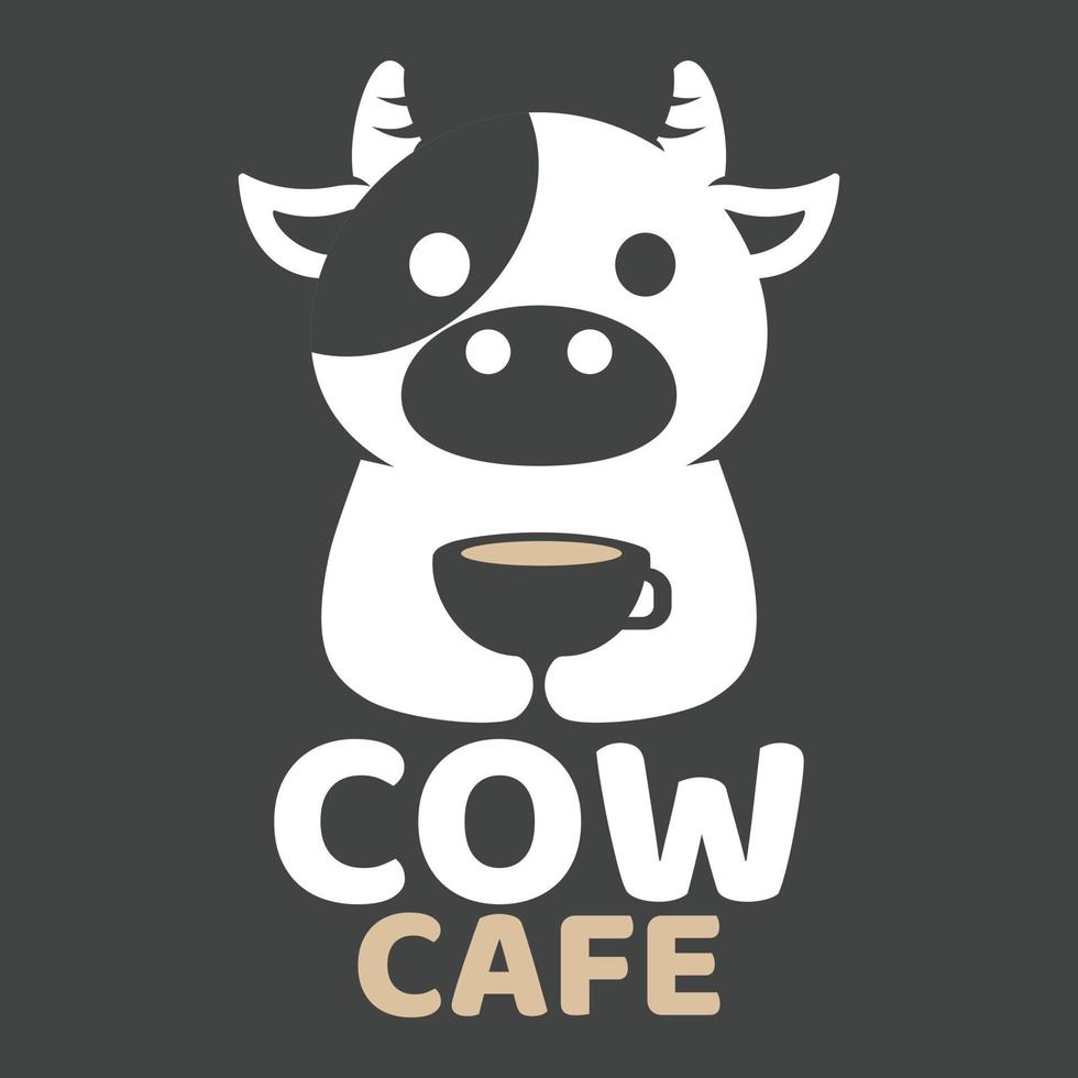 modern Maskottchen eben Design einfach minimalistisch süß Kuh Logo Symbol Design Vorlage Vektor mit modern Illustration Konzept Stil zum Cafe, Kaffee Geschäft, Restaurant, Abzeichen, Emblem und Etikette