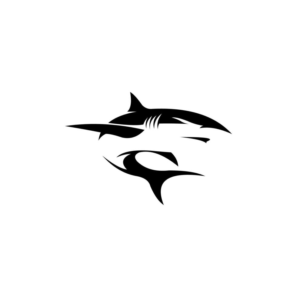 modern och enkel haj silhuett logotyp, negativ åtskilda haj i svart Färg logotyp ikon vektor tempel, esport vild haj logotyp