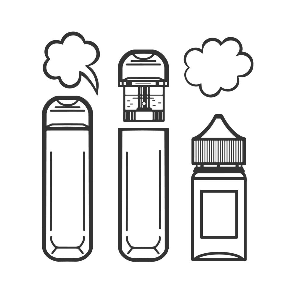elektronisch Zigarette Flüssigkeit zum Rauchen. Wolke von Dampf. Dampfen Geschäft Symbole. isoliert auf Weiß Hintergrund. Vektor. vektor