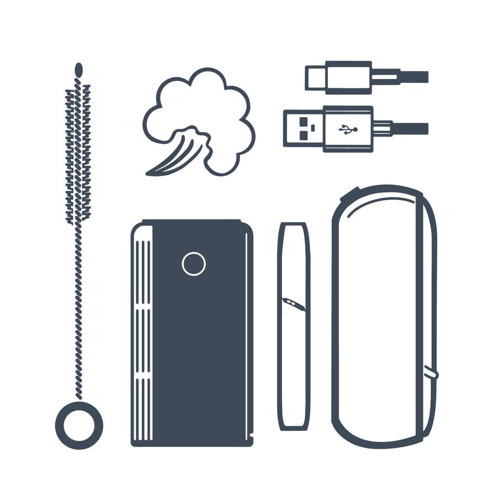 elektronisch Zigaretten, Tabak Heizungen und Zubehör. Dampfen Geschäft Symbole. isoliert auf ein Licht Hintergrund. Vektor. vektor