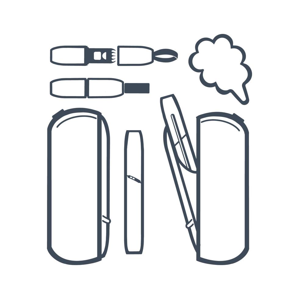 elektronisch Zigarette und Zubehör Symbole zum Dampfen Geschäft. isoliert auf Weiß Hintergrund. Vektor. vektor