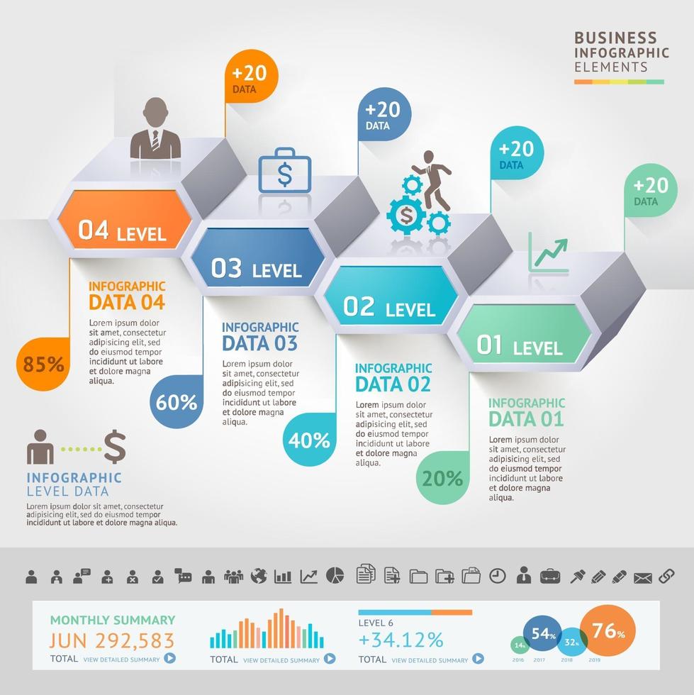 Design-Vorlage für Geschäftsinfografiken. Vektorillustration. Kann für Workflow-Layout, Diagramm, Nummernoptionen, Startoptionen und Webdesign verwendet werden. vektor