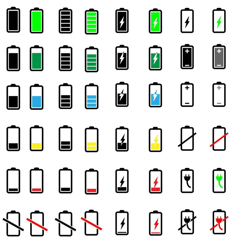 batteri ikoner vektor uppsättning. telefon avgift nivå illustration tecken samling. ui design element av batteri procentsats.