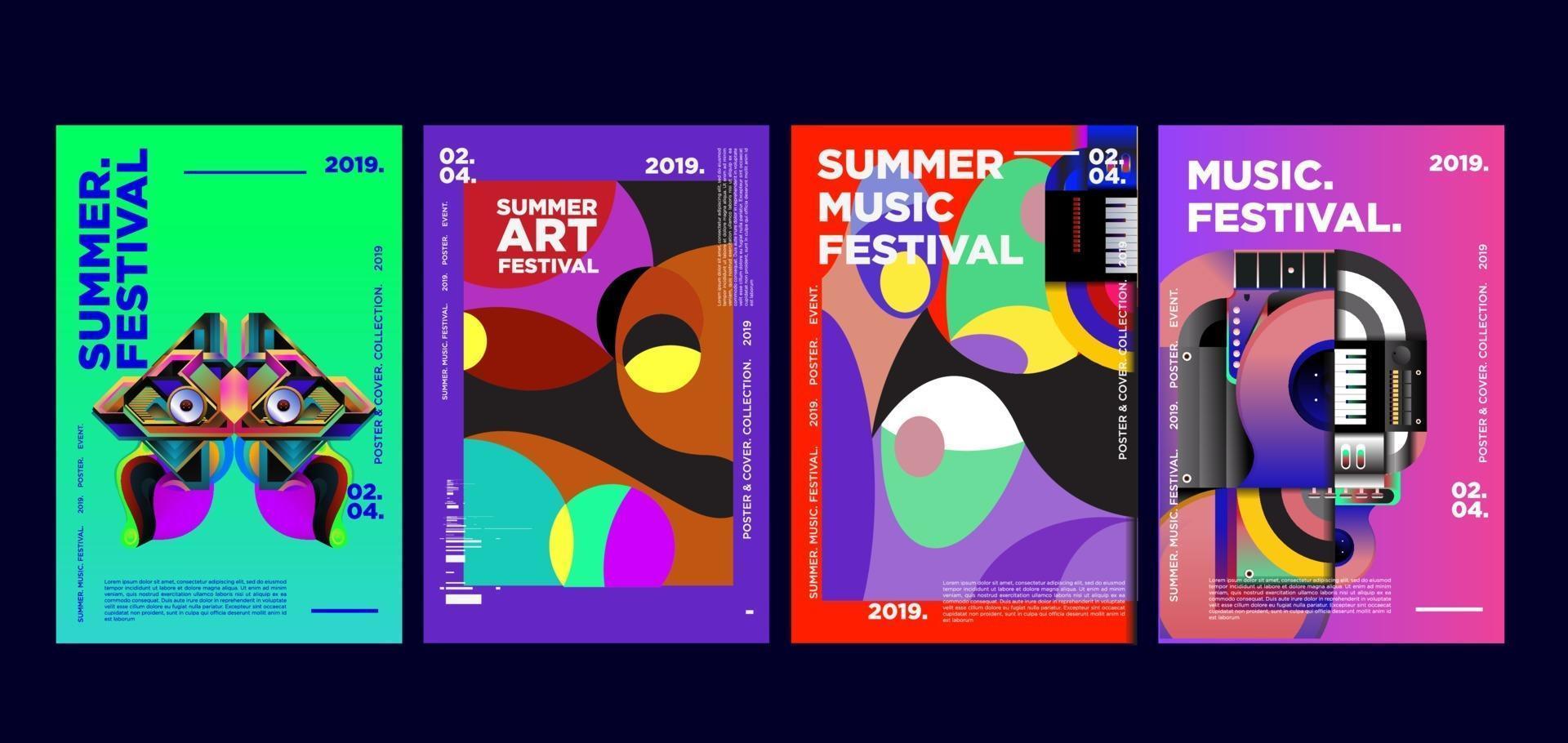 Sommer Musik und Kunst Festival Poster Set vektor