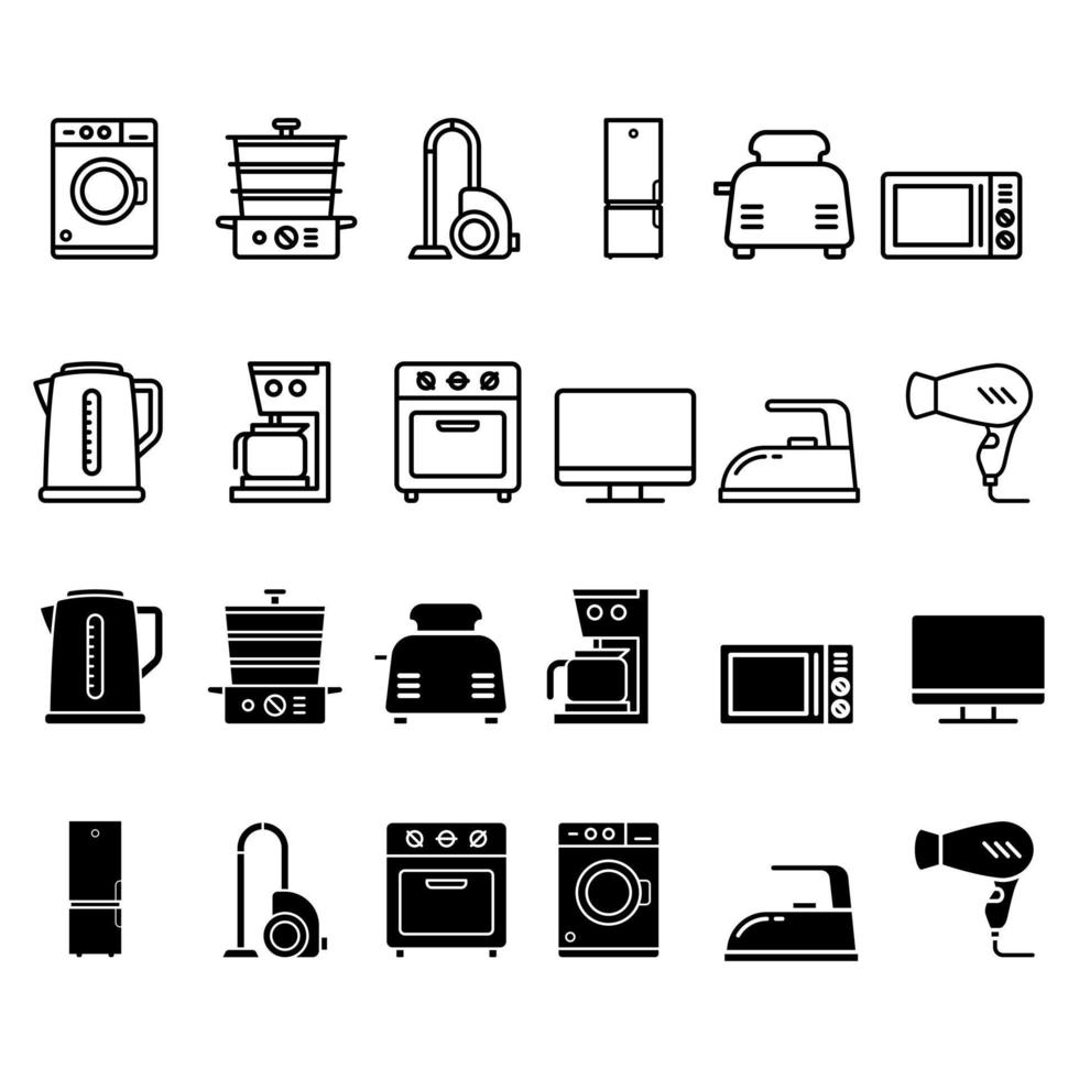 Haushaltsgeräte Symbol Vektor Satz. Technik Illustration Zeichen Sammlung.