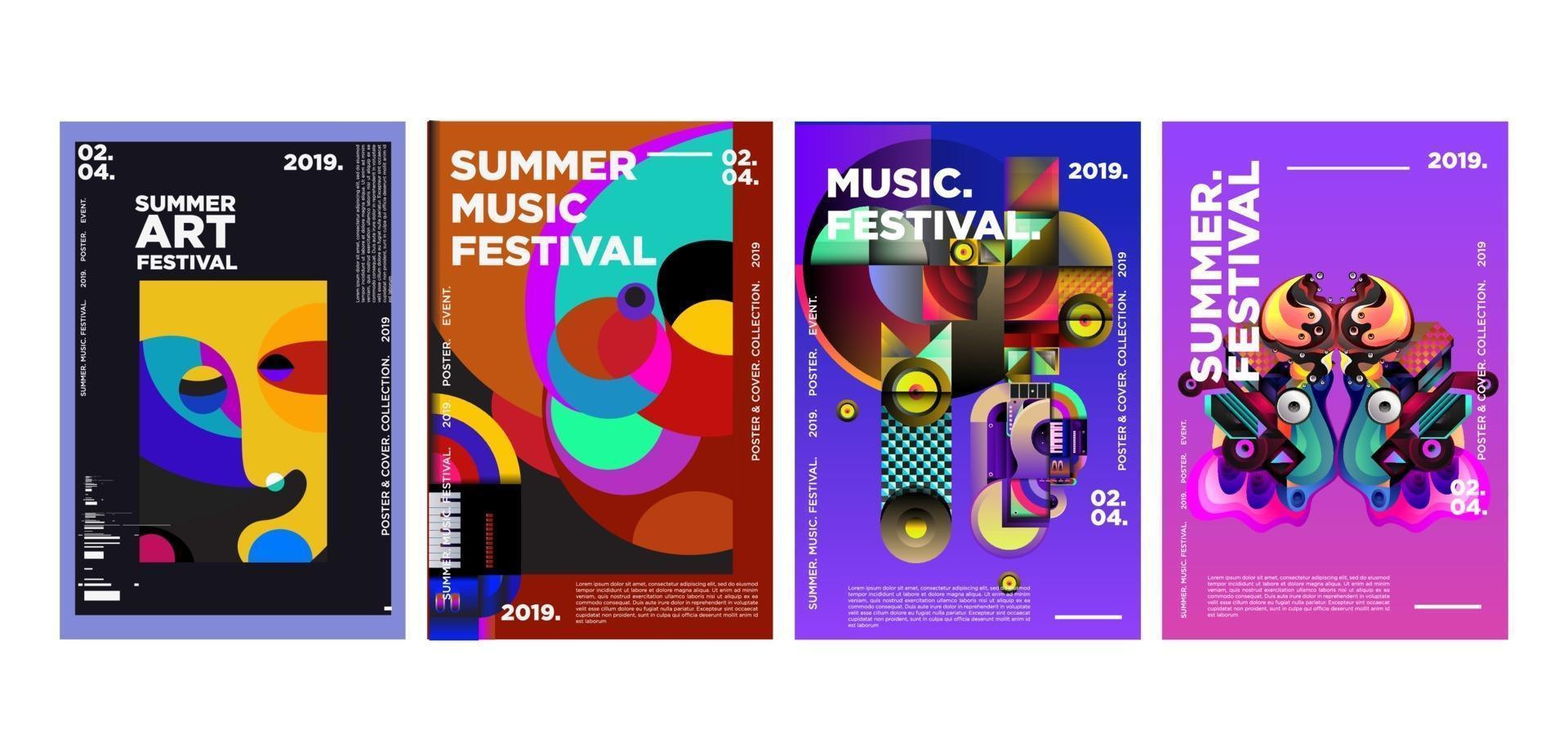 Sommer Musik und Kunst Festival Poster Set vektor