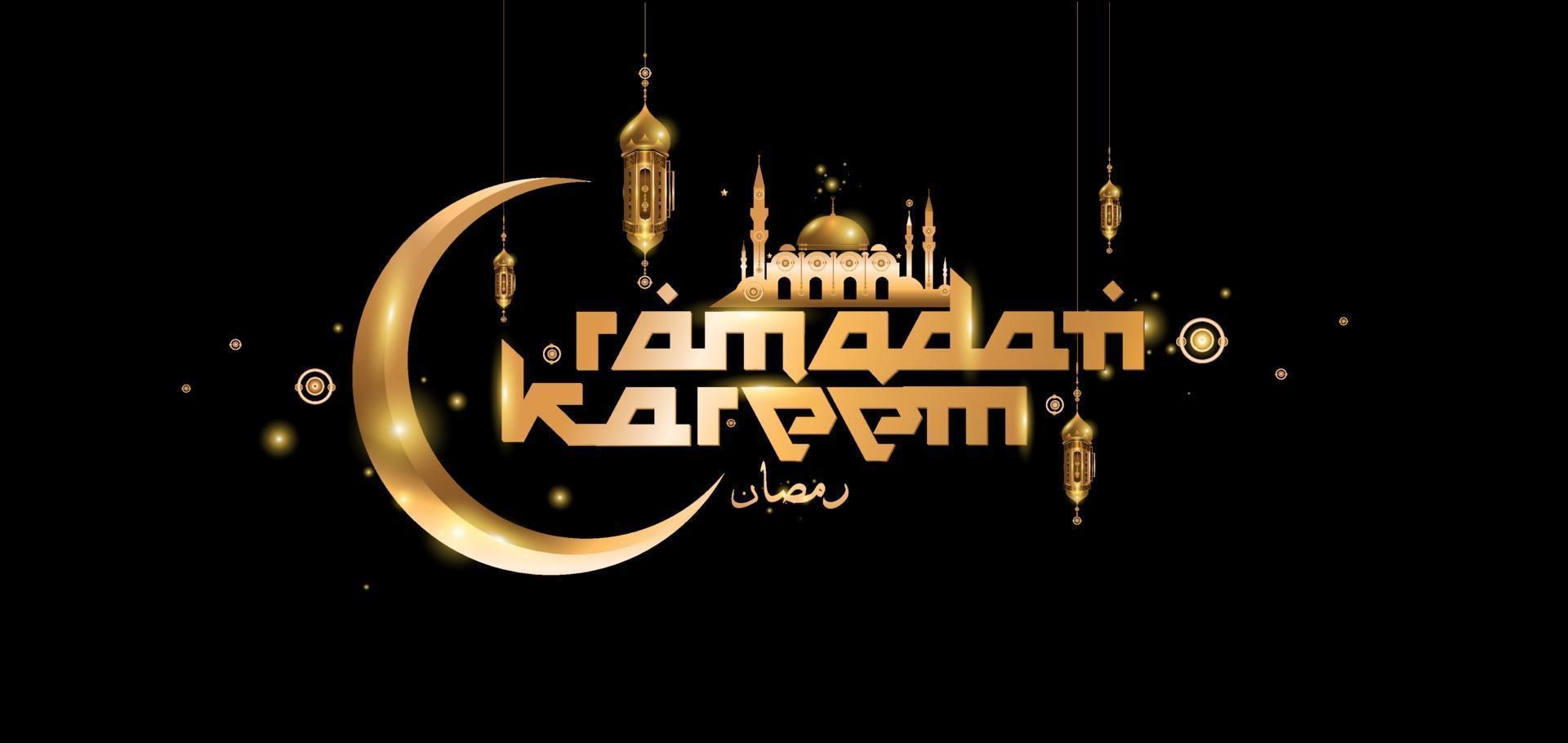 ramadan kareem islamiska gyllene moskén gratulationskort vektor