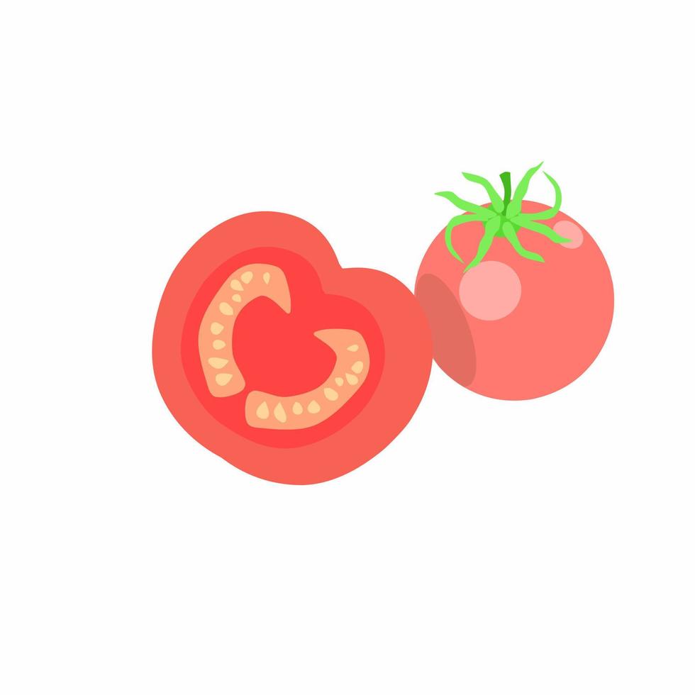 Tomate mit Scheibe Tomaten. Vektor Illustration. eben Design