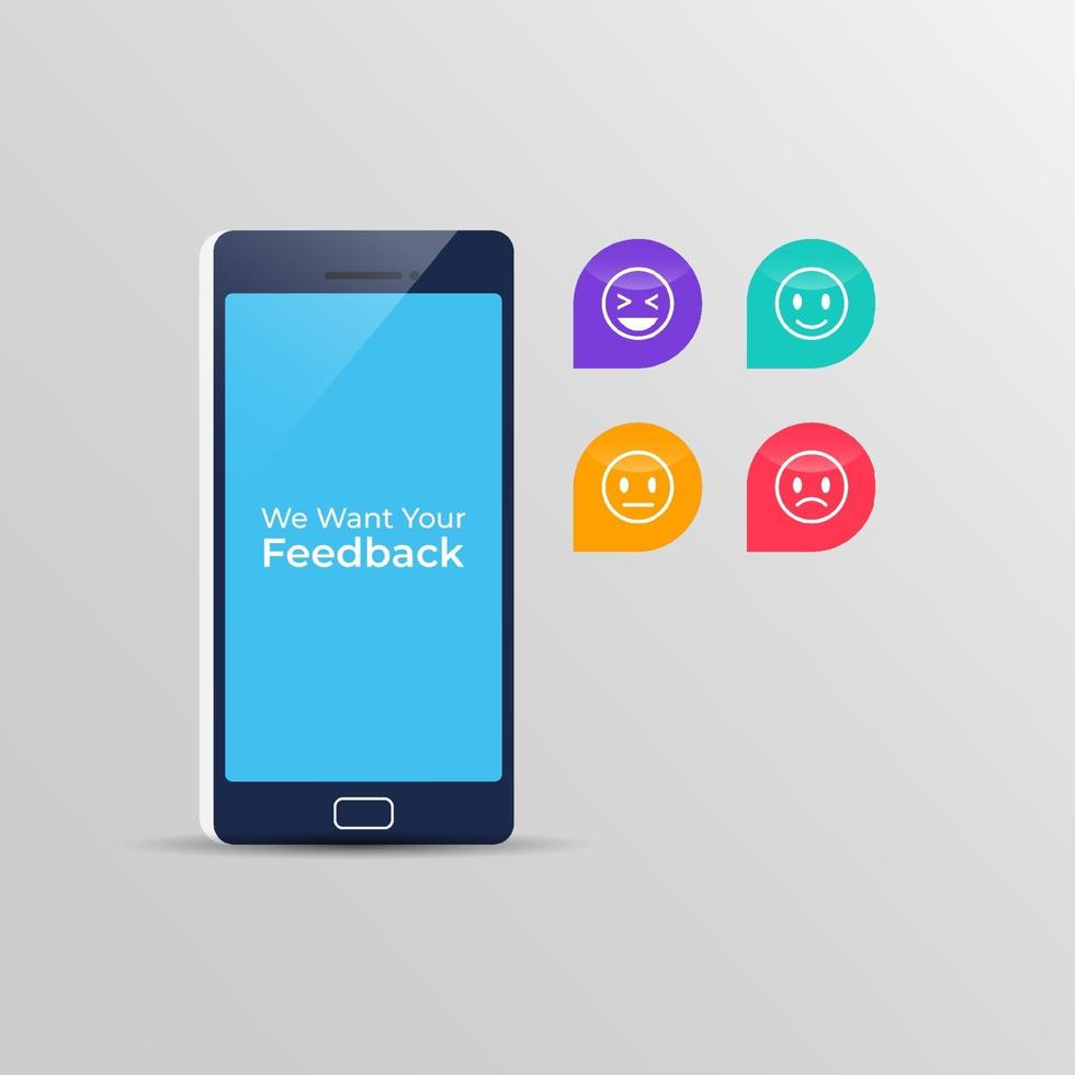 online digital feedback på smarttelefonen med uttryckssymboler vektorillustration. vektor
