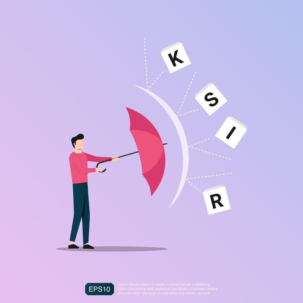 Mann hält Regenschirm, um sich vor Risikokonzept zu schützen. Geschäftsschutzsymbol vektor
