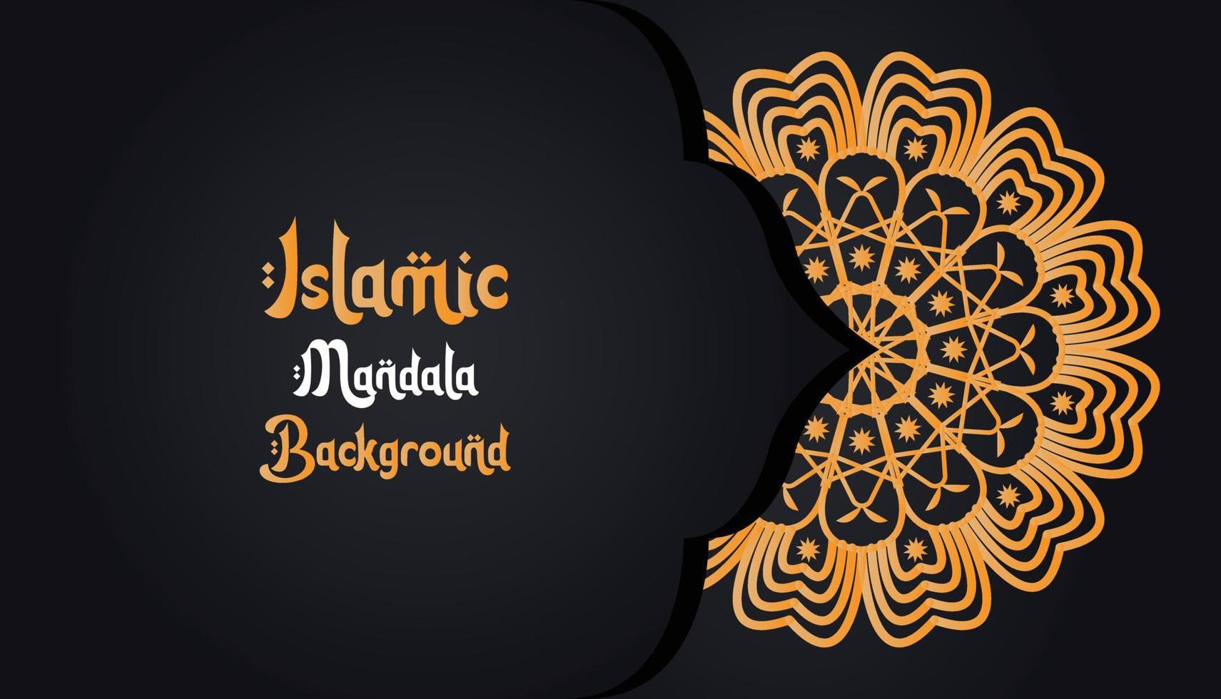 mandala, islamic bakgrund, lyx design. en svart bakgrund med en guld mönster den där säger islamic mandala bakgrund '' vektor