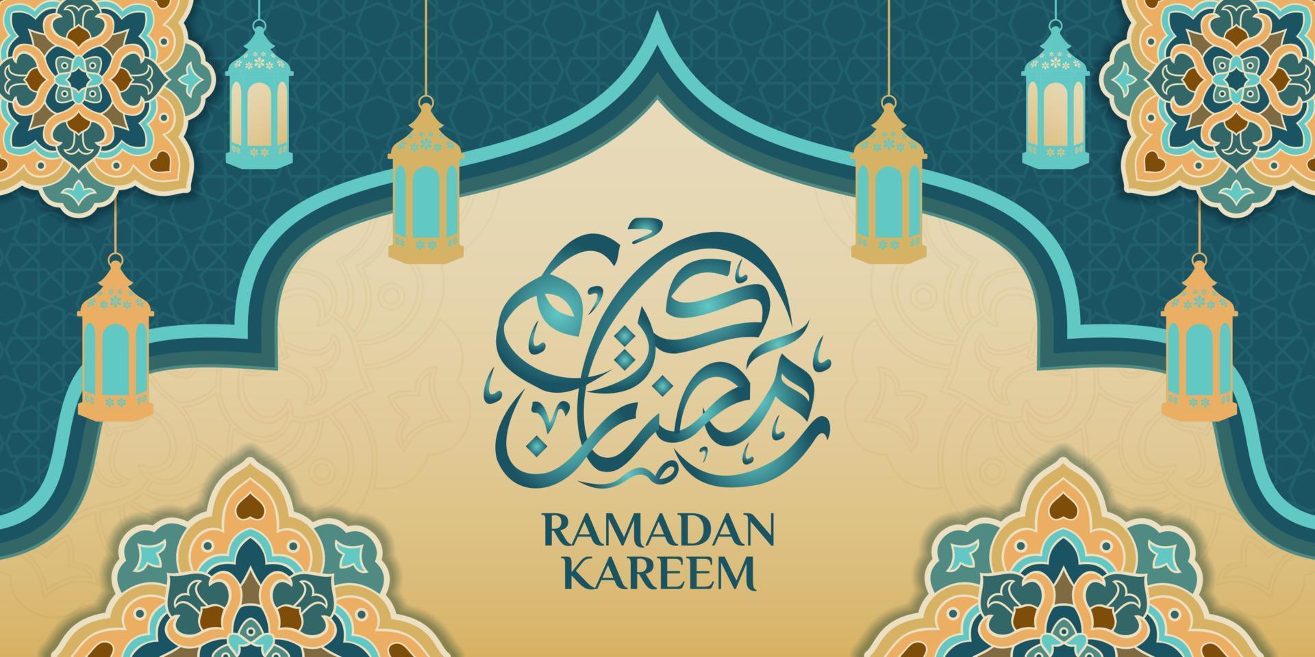 islamisch Ornament Vorlage zum Hintergrund, Banner, Poster, Startseite Design, Umschlag, Sozial Medien füttern. Ramadan kareem und eid Mubarak 2023 Konzept, Blau Hintergrund, Muslim Laterne, Muster vektor