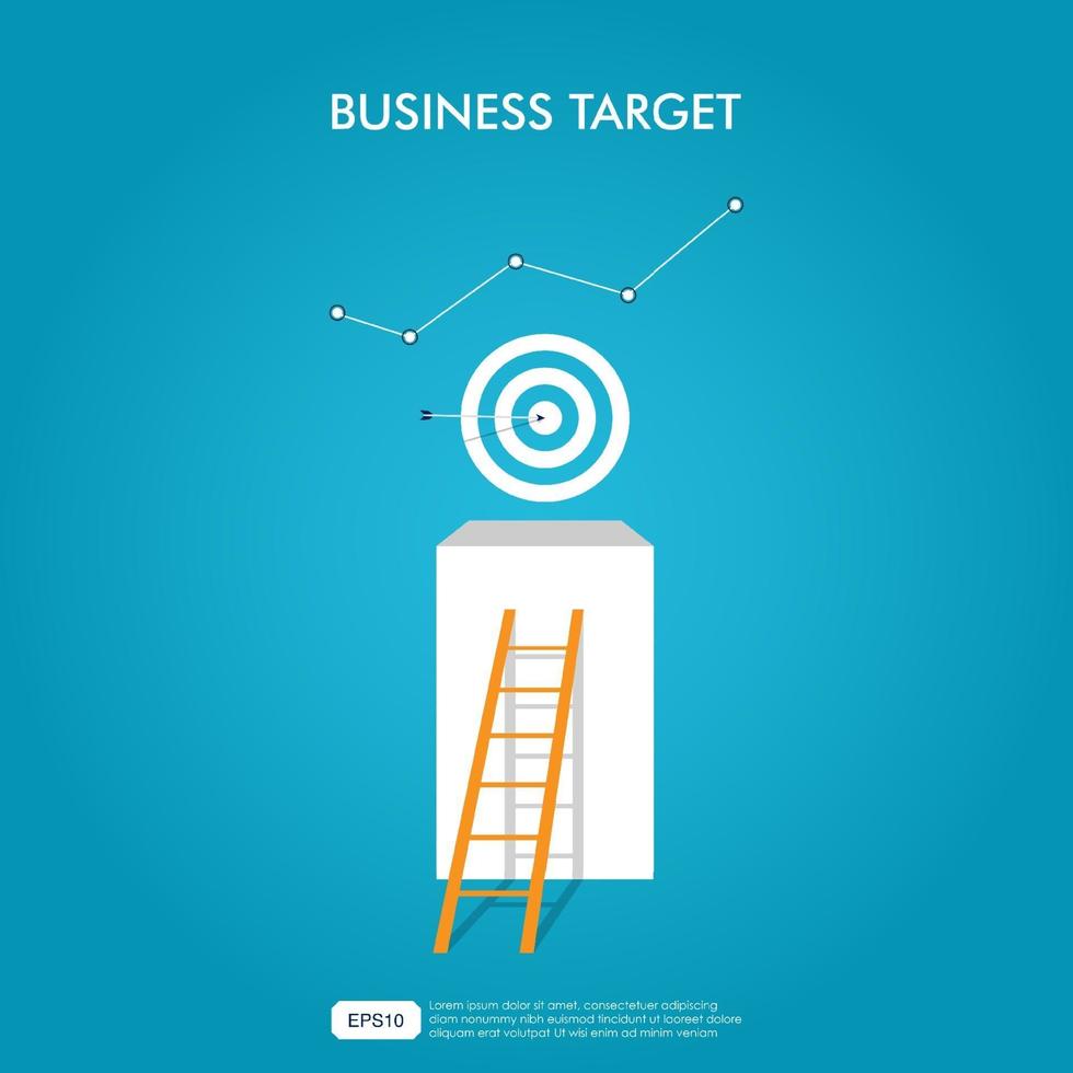 Geschäftsziel mit Leiter, Zieltafel und Diagrammkonzept. Fokus auf Geschäfts- und Erfolgsidee. Vektor-Illustrationsschablone für Unternehmen und Unternehmen vektor