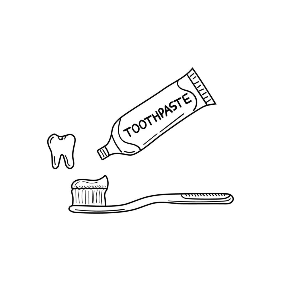 hand dragen tandkräm och tandborste vektor illustration isolerat på vit bakgrund