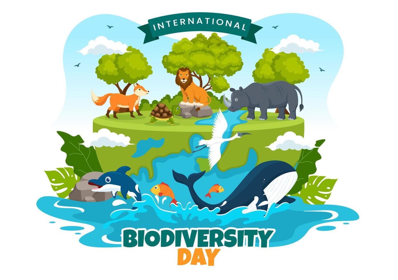 Welt Biodiversität Tag auf kann 22 Illustration mit biologisch Diversität, Erde und Tier im eben Karikatur Hand gezeichnet zum Landung Seite Vorlagen vektor