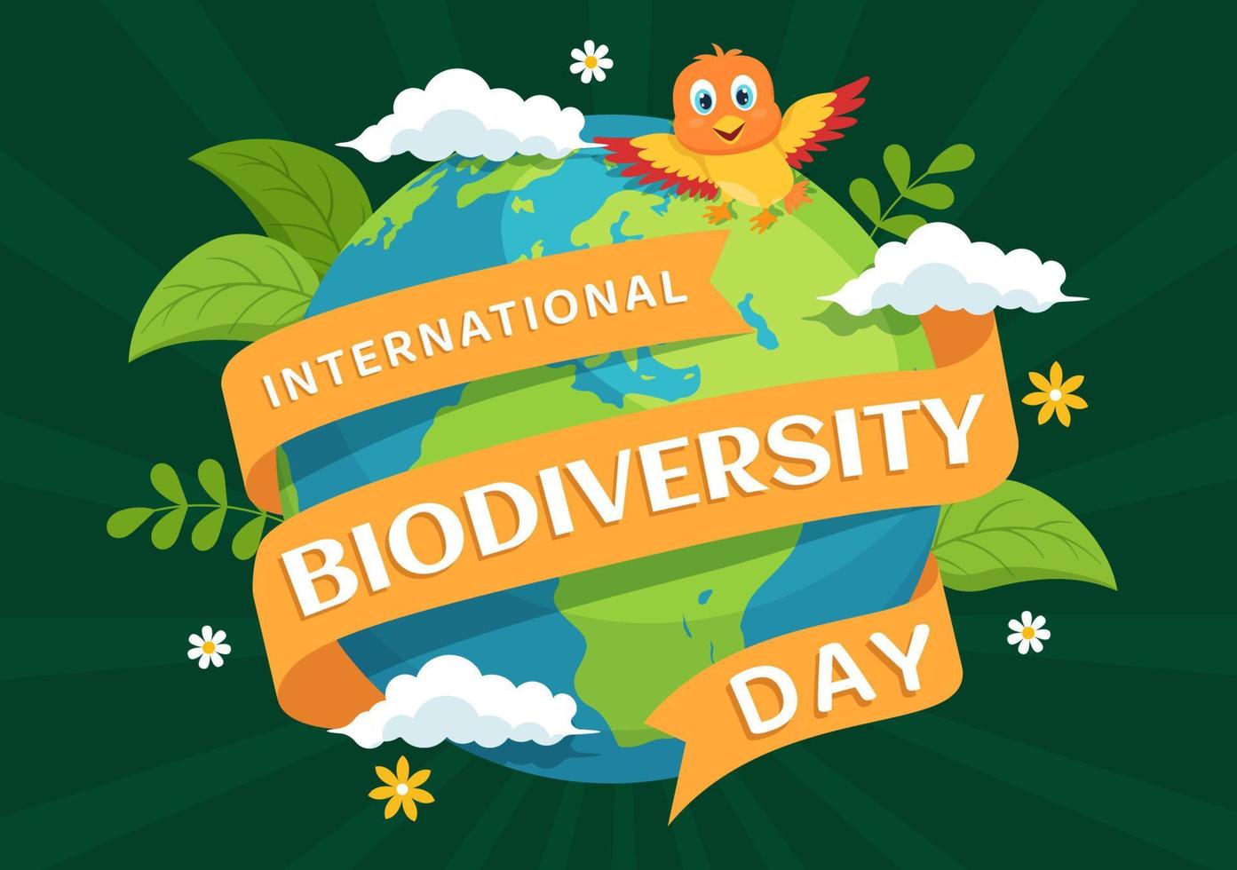 värld biologiska mångfalden dag på Maj 22 illustration med biologisk mångfald, jord och djur- i platt tecknad serie hand dragen för landning sida mallar vektor