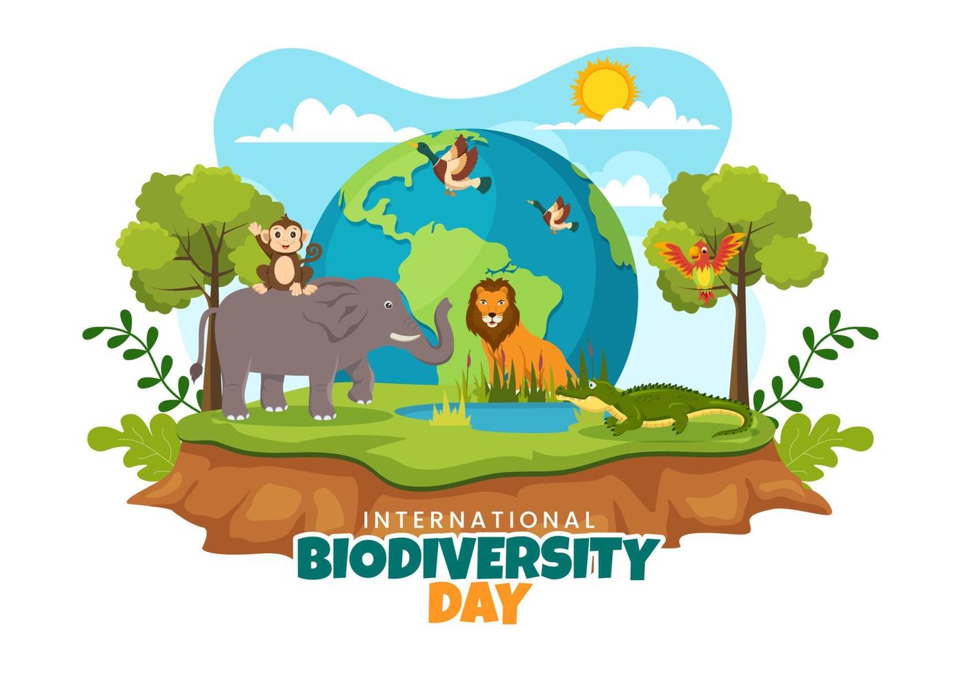 värld biologiska mångfalden dag på Maj 22 illustration med biologisk mångfald, jord och djur- i platt tecknad serie hand dragen för landning sida mallar vektor