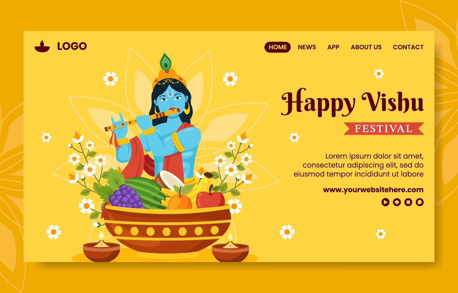 glücklich Vishu Festival Sozial Medien Landung Seite Karikatur Hand gezeichnet Vorlage Hintergrund Illustration vektor