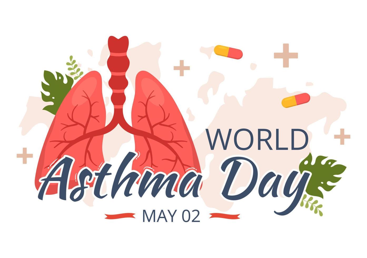 Welt Asthma Tag auf kann 2 Illustration mit Inhalator und Gesundheit Verhütung Lunge im eben Karikatur Hand gezeichnet zum Netz Banner oder Landung Seite Vorlagen vektor