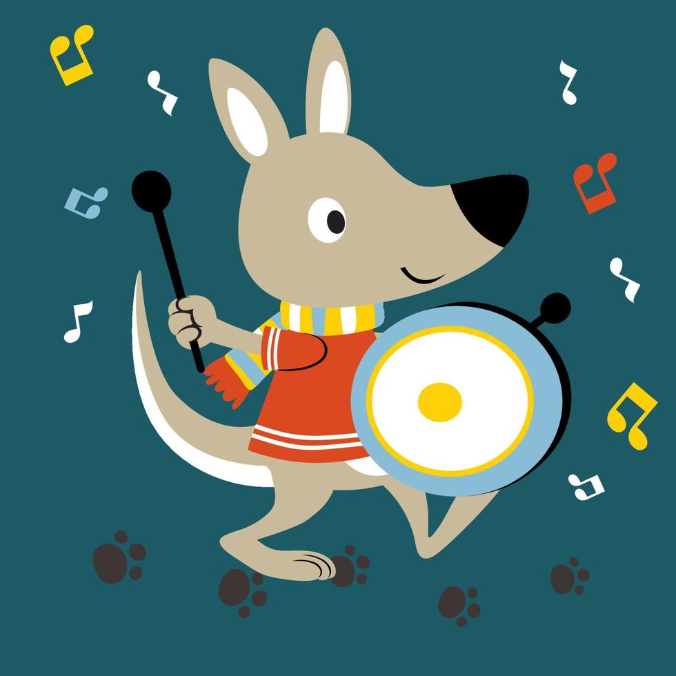 vektor tecknad serie av söt känguru spelar trumma
