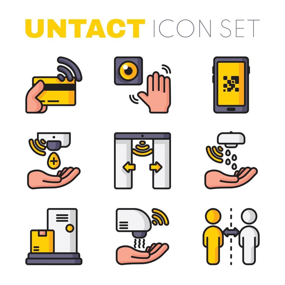 untact ikon samling i platt design vektor