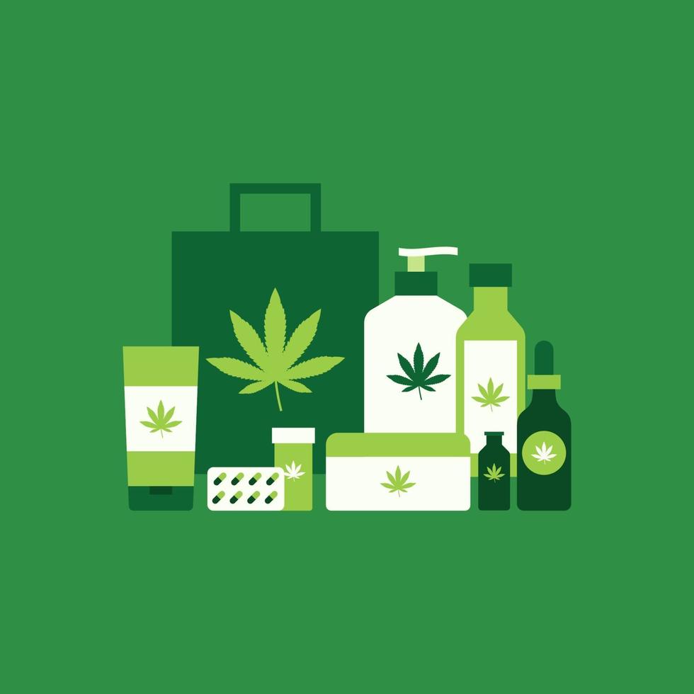 Marihuana-Produkte. Cannabis-Bio-Hanf. vektor