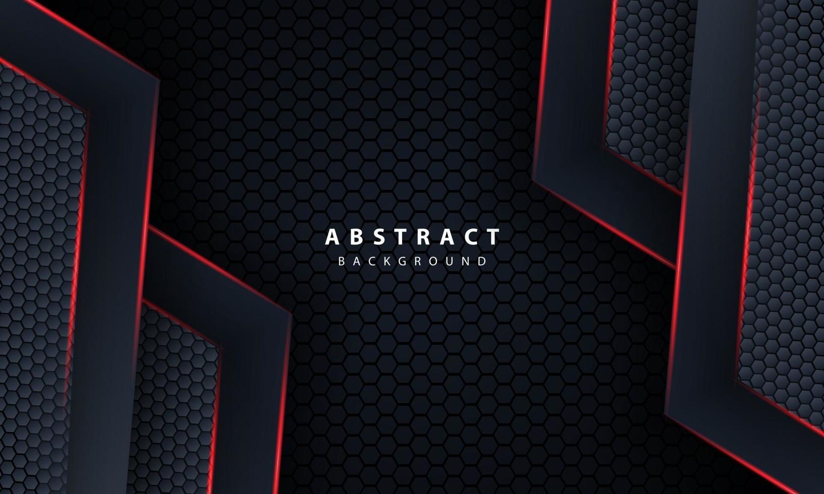 Mörk sexkant 3d med rött linjeljus i vektorillustration av modern grå lyxig futuristisk bakgrund. vektor