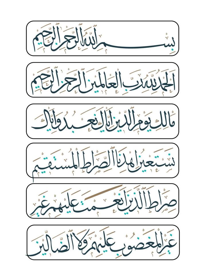 Arabisch Kalligraphie von das zuerst Sure von das heilig Koran vektor