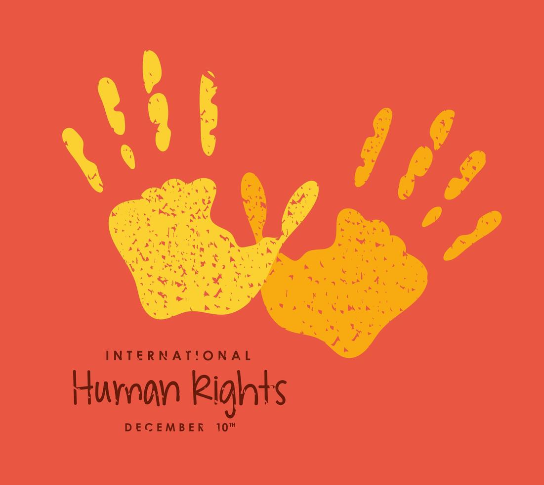 internationell mänsklig rättighetsbanner med två handavtryck vektor