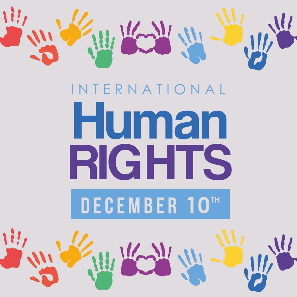 internationales Menschenrechtsbanner mit Handabdrücken vektor
