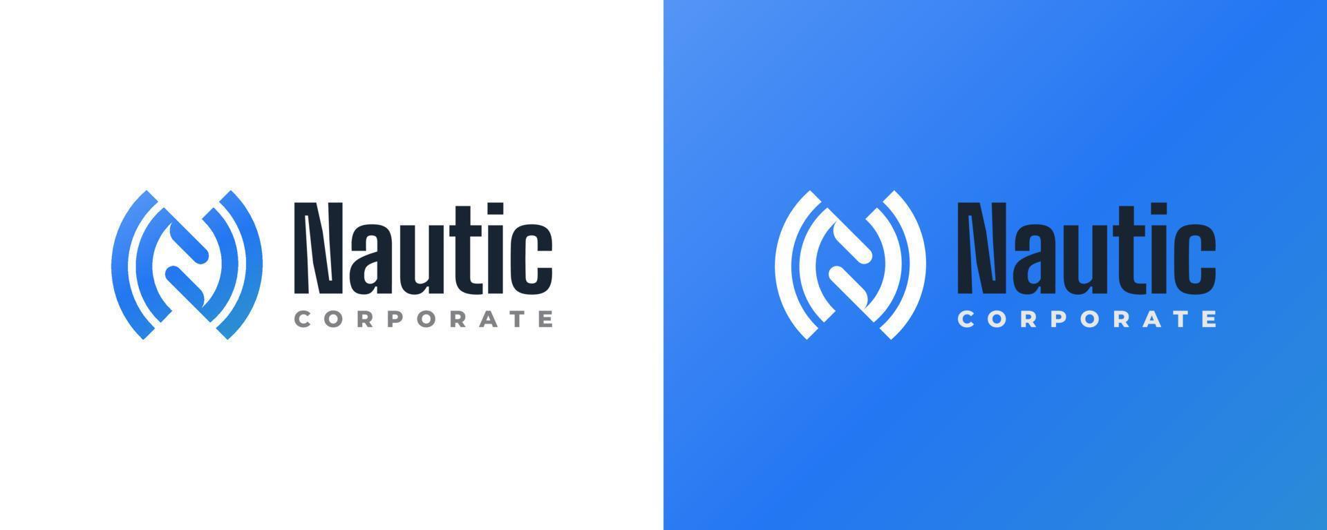 modern blå brev n logotyp design med negativ Plats begrepp. lämplig för företag, teknologi, nätverk, eller musik företag logotyp vektor