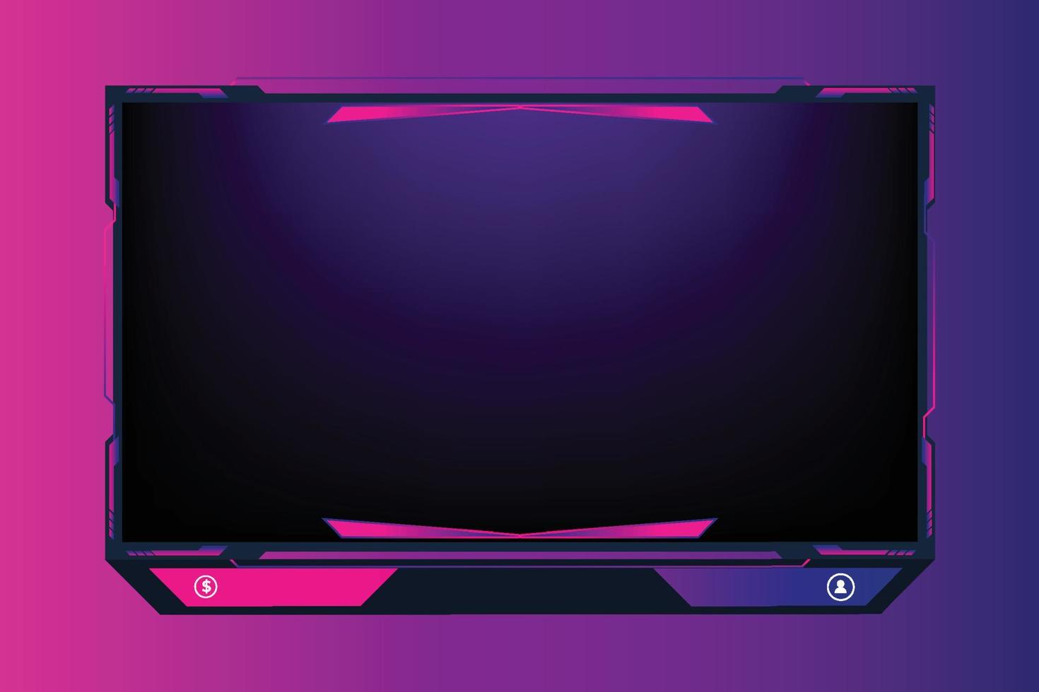 uppkopplad gaming skärm panel och gräns design för spelare med färgrik knappar. leva strömning täcka över dekoration med flickaktigt rosa och blå Färg skugga. leva utsända element vektor. vektor