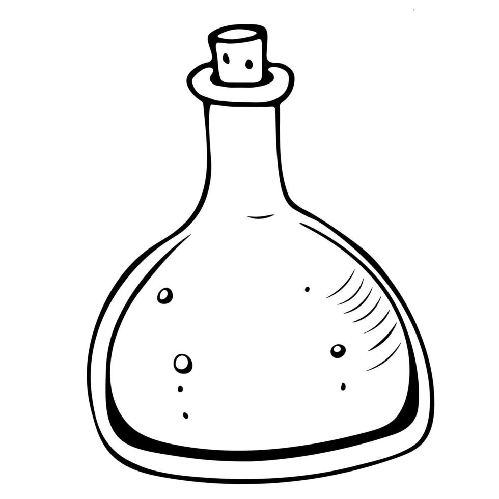 vektor illustration av hand dragen stor glas flaska med trolldryck