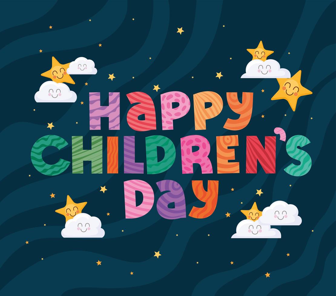lycklig barns dag med stjärnor och moln vektordesign vektor