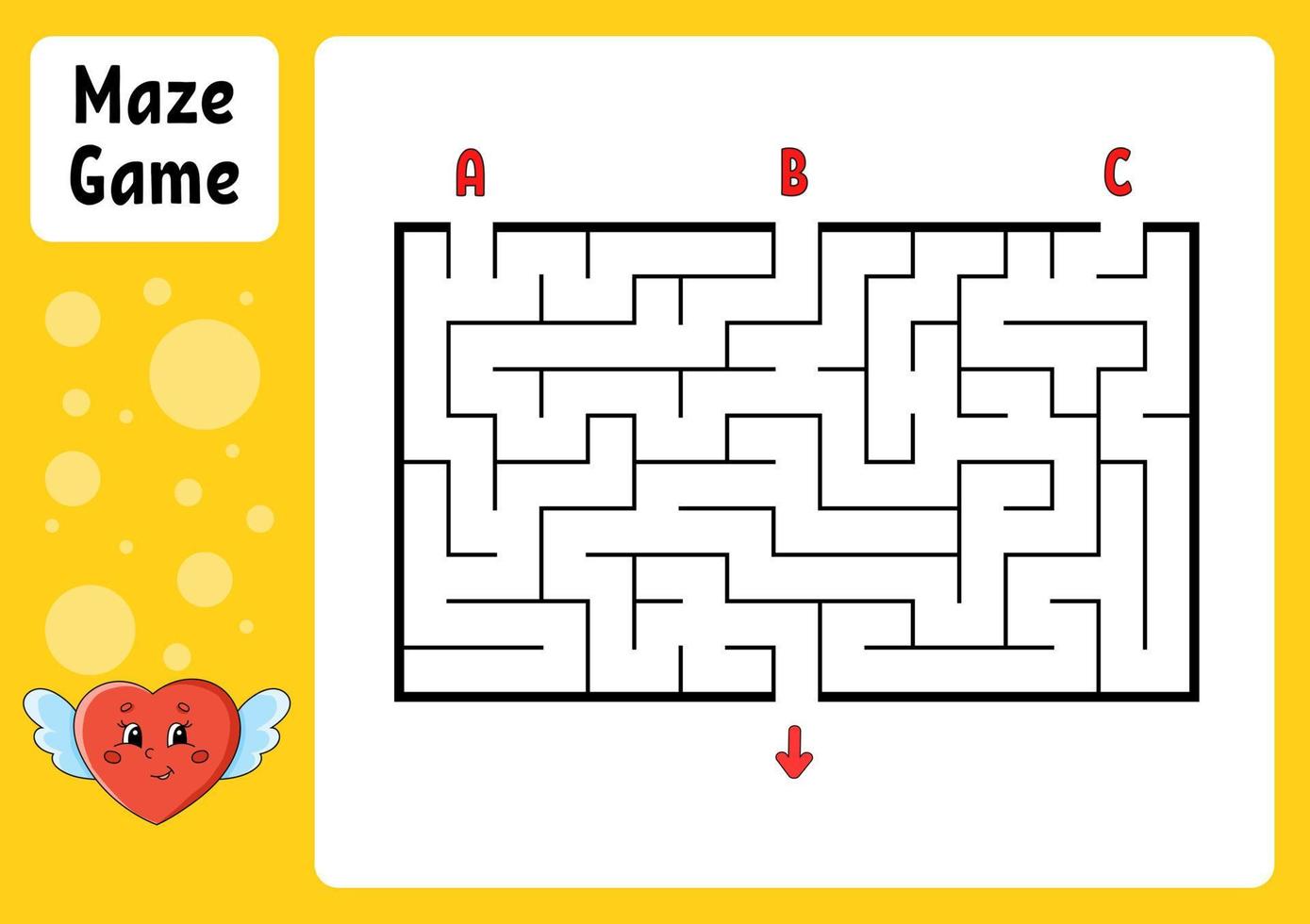 rektangel labyrint. spel för ungar. tre ingångar, ett utgång. utbildning arbetsblad. pussel för barn. labyrint gåta. hitta de rätt väg. tecknad serie karaktär. vektor illustration.