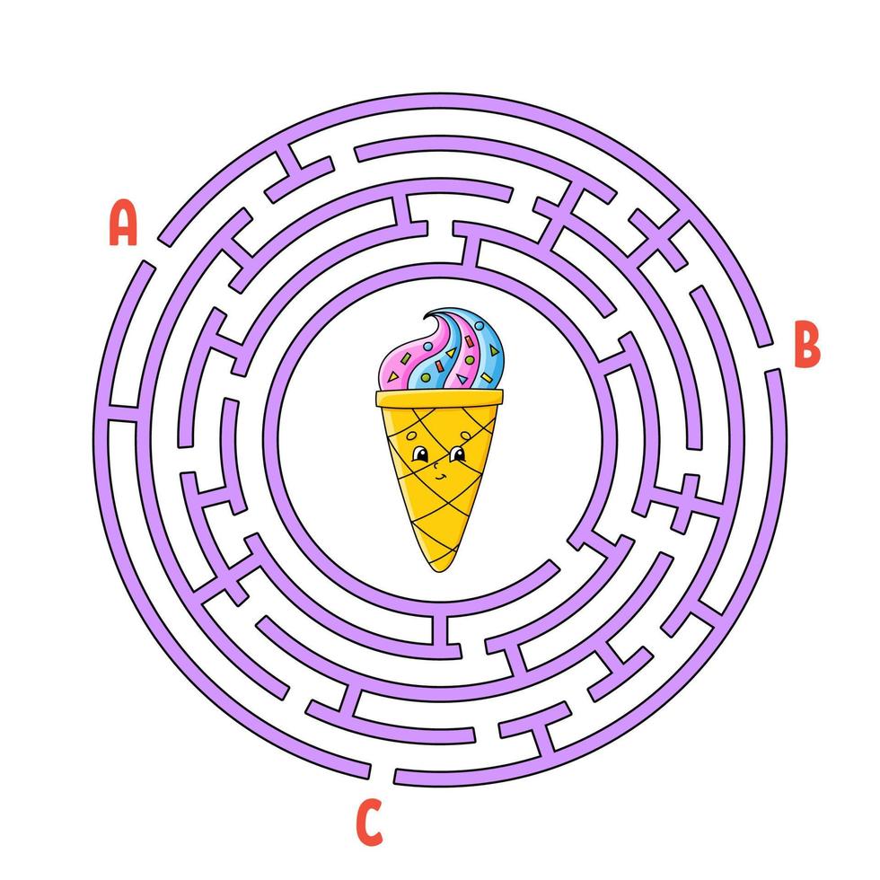 Kreis Labyrinth. Spiel für Kinder. Puzzle für Kinder. rundes labyrinth rätsel. den richtigen Weg finden. Geburtstag Thema. Vektor-Illustration. vektor