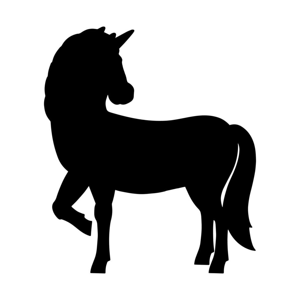 Zauberfee Einhorn. süßes Pferd. schwarze Silhouette. Gestaltungselement. Vektor-Illustration isoliert auf weißem Hintergrund. Vorlage für Bücher, Aufkleber, Poster, Karten, Kleidung. vektor