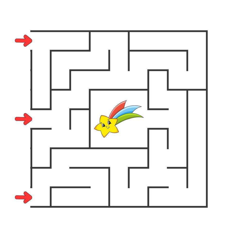 quadratisches Labyrinth. Spiel für Kinder. Puzzle für Kinder. Zeichentrickfigur. Labyrinth Rätsel. den richtigen Weg finden. die Entwicklung des logischen und räumlichen Denkens. Vektor-Illustration. vektor