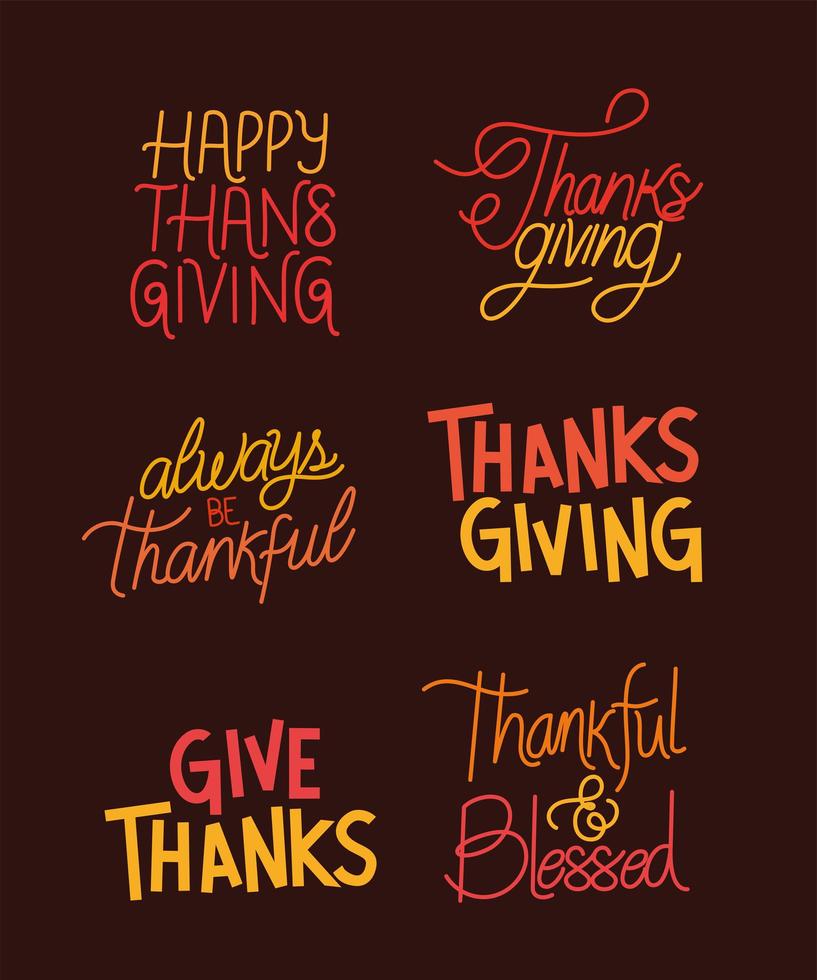 Happy Thanksgiving Schriftzug Set vektor
