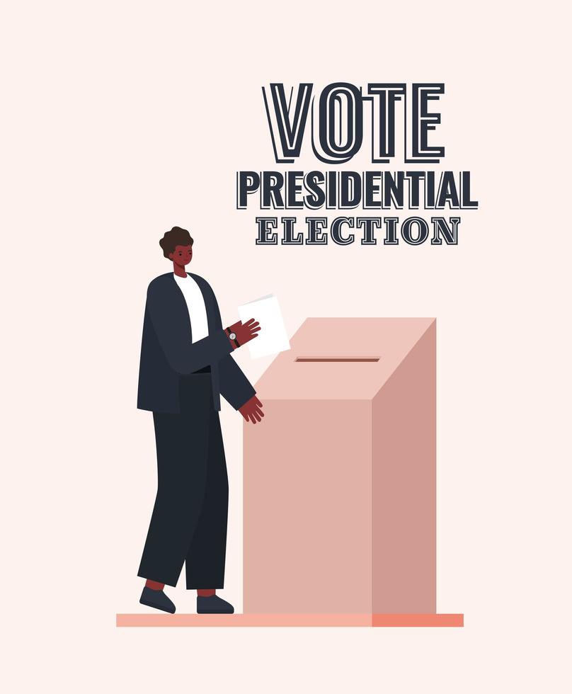 afro man och röstlåda med röst presidentval text vektor design