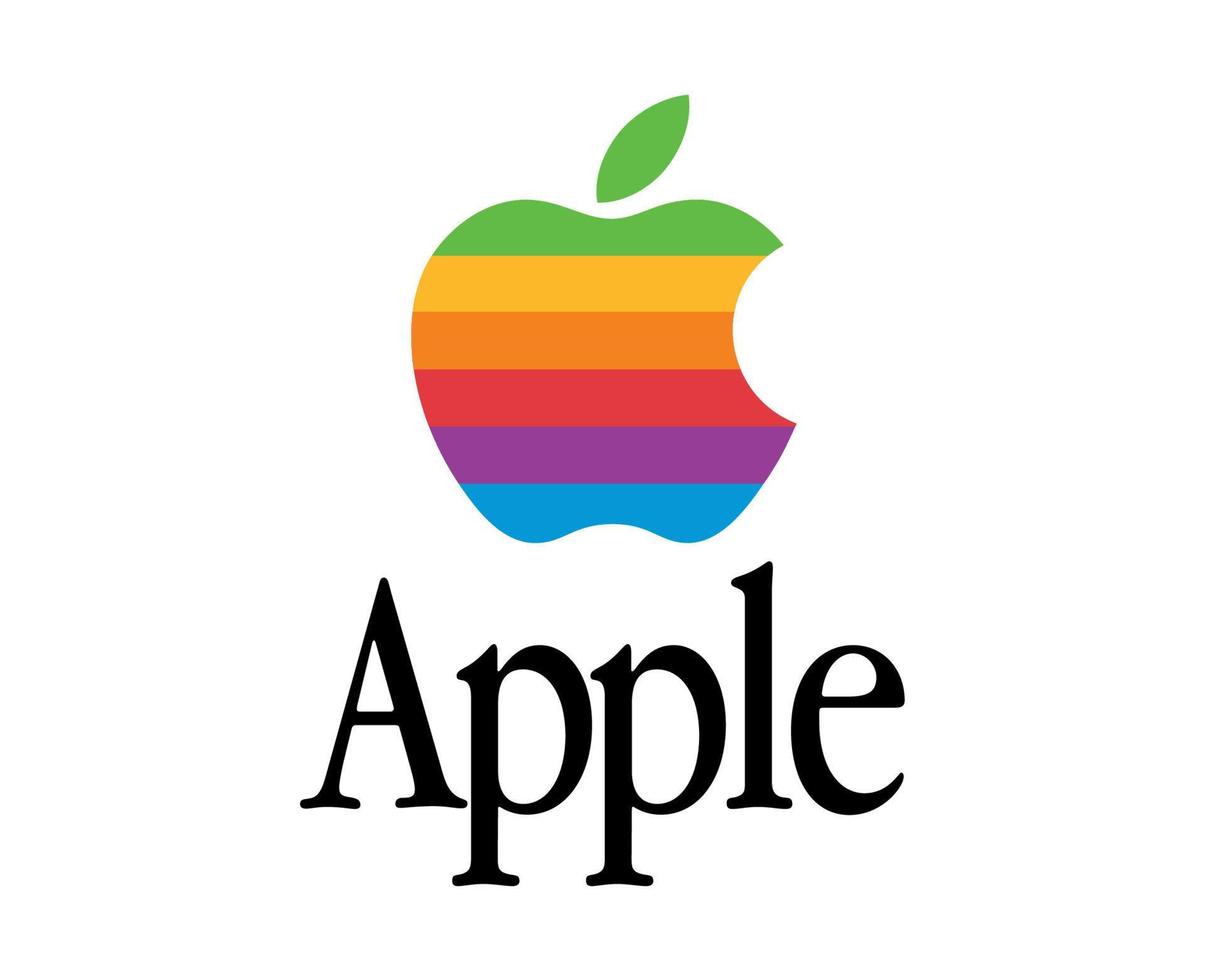 äpple logotyp varumärke telefon symbol Flerfärgad med namn svart design mobil vektor illustration