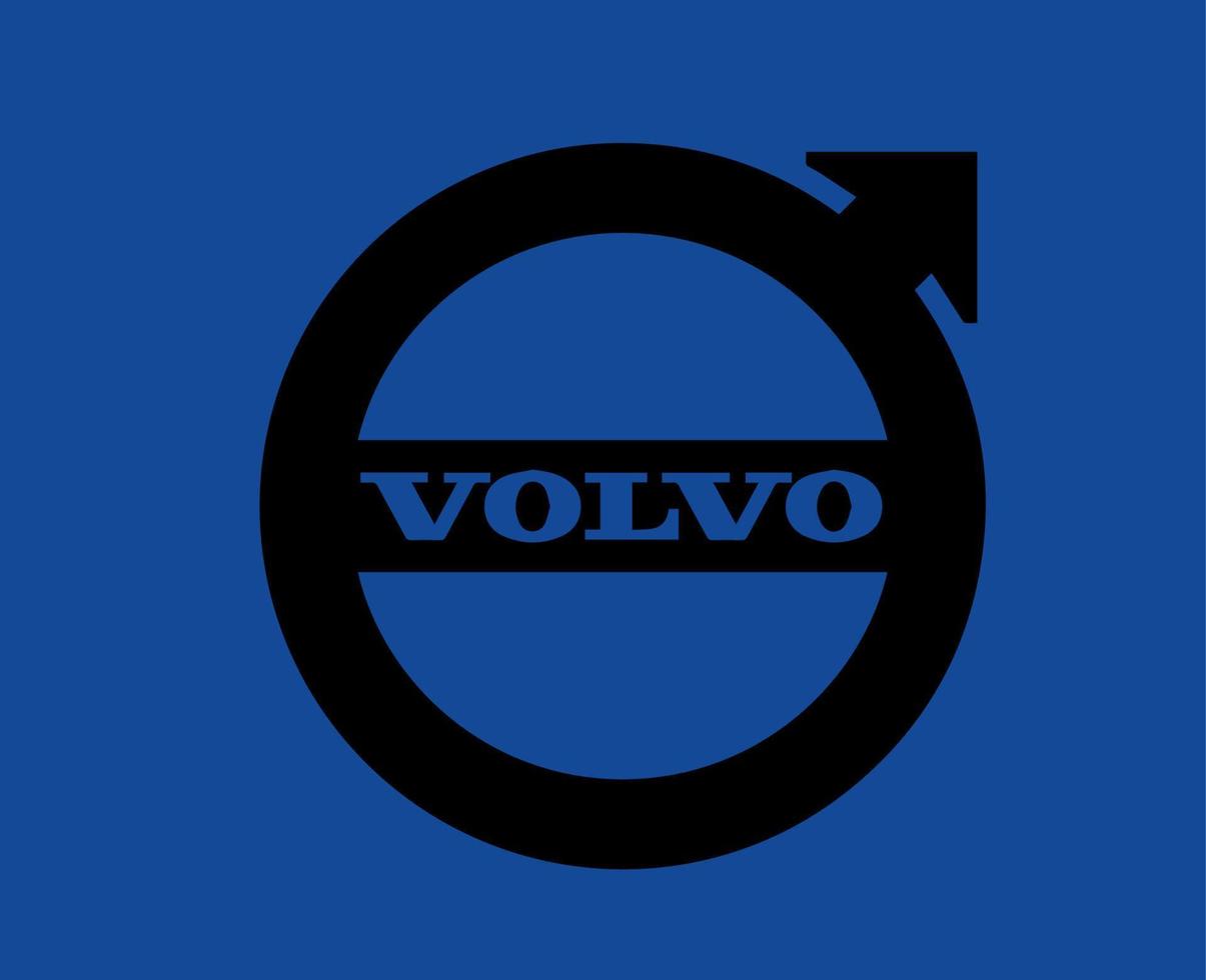 volvo logotyp varumärke bil symbol med namn svart design svenska bil vektor illustration med blå bakgrund