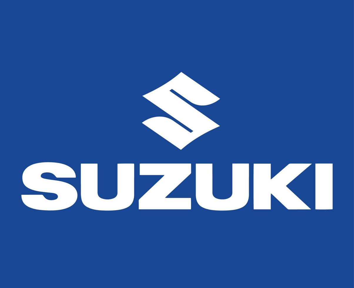 Suzuki logotyp varumärke bil symbol med namn vit design japan bil vektor illustration med blå bakgrund