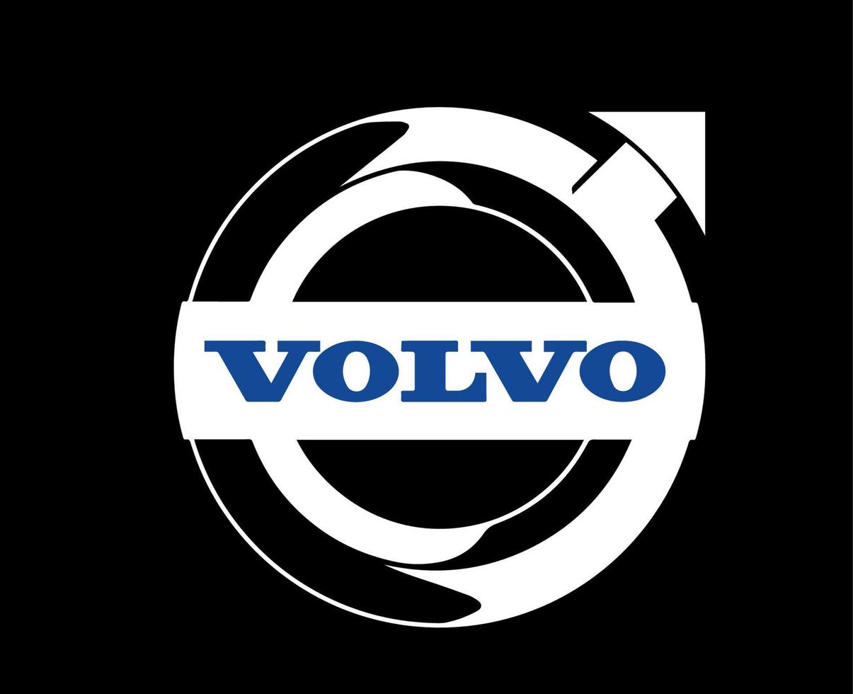 volvo Marke Logo Auto Symbol Weiß mit Name Blau Design Schwedisch Automobil Vektor Illustration mit schwarz Hintergrund