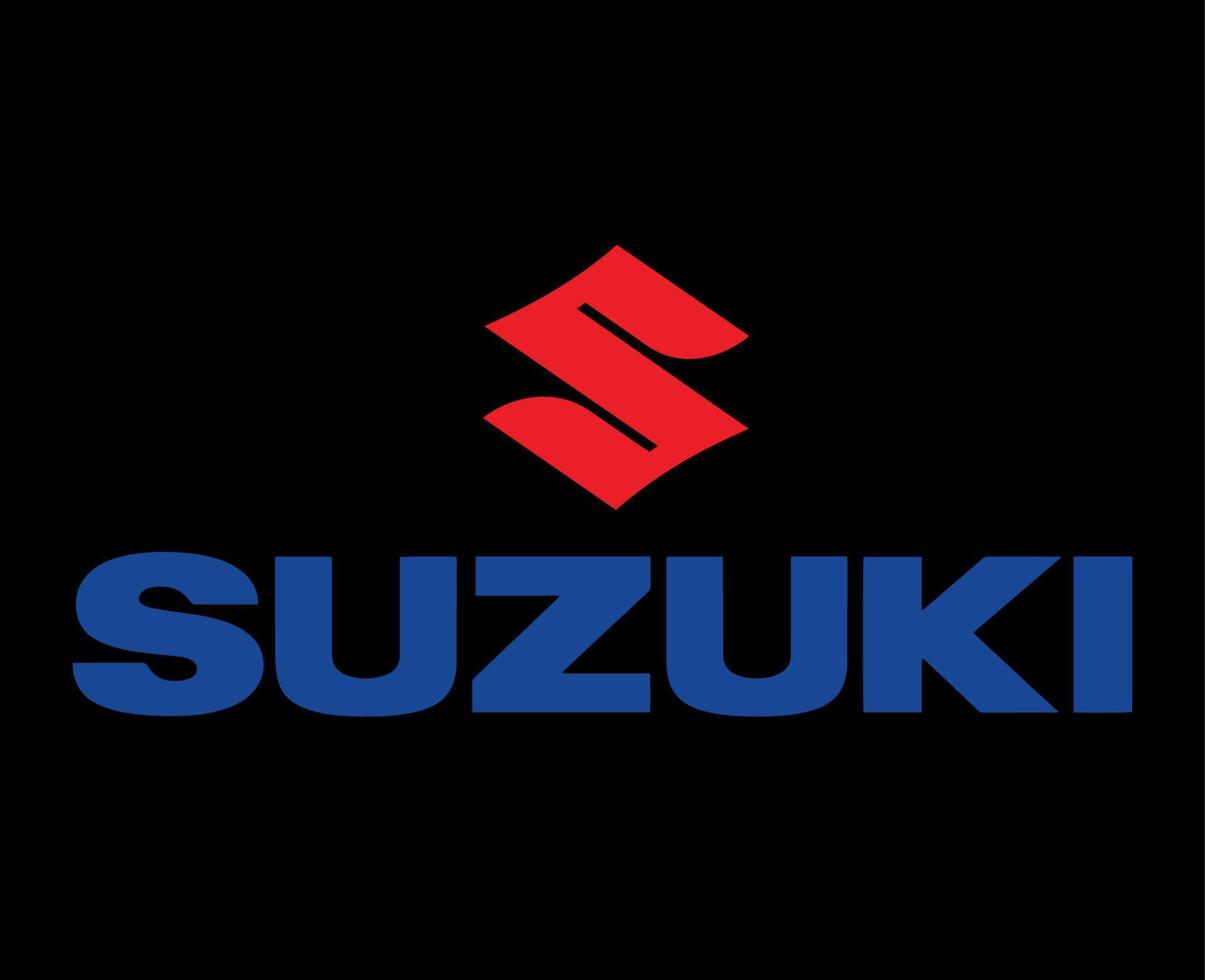 Suzuki Logo Marke Auto Symbol rot mit Name Blau Design Japan Automobil Vektor Illustration mit schwarz Hintergrund