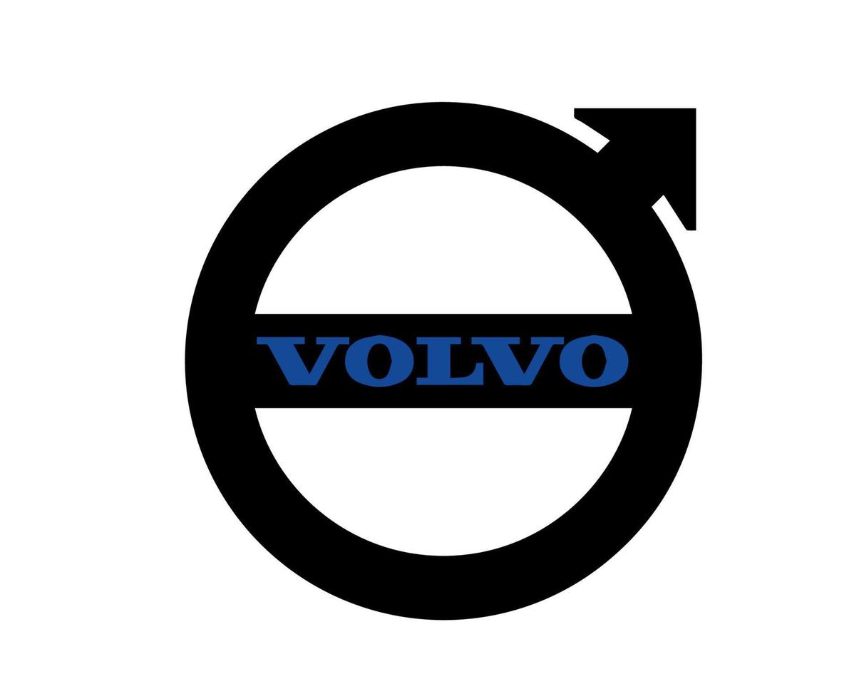 volvo logotyp varumärke bil symbol med namn blå och dsvart design svenska bil illustration vektor