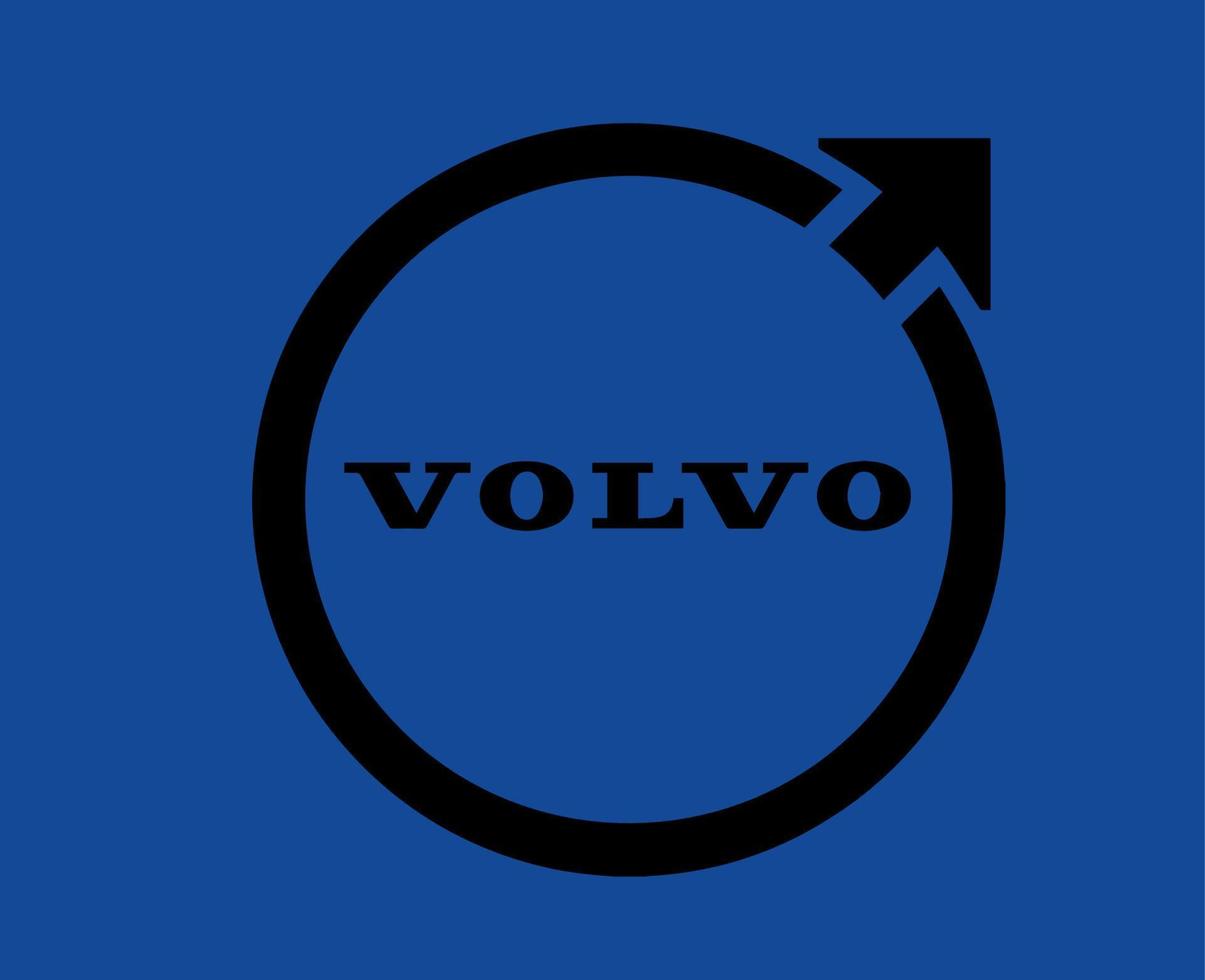 volvo logotyp varumärke bil symbol med namn svart design svenska bil vektor illustration med blå bakgrund