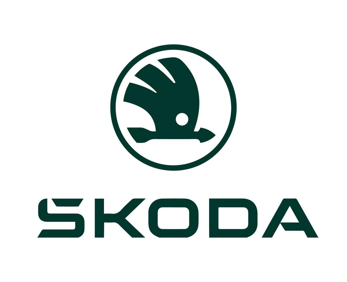 skoda varumärke logotyp symbol med namn grön design tjeck bil bil vektor illustration