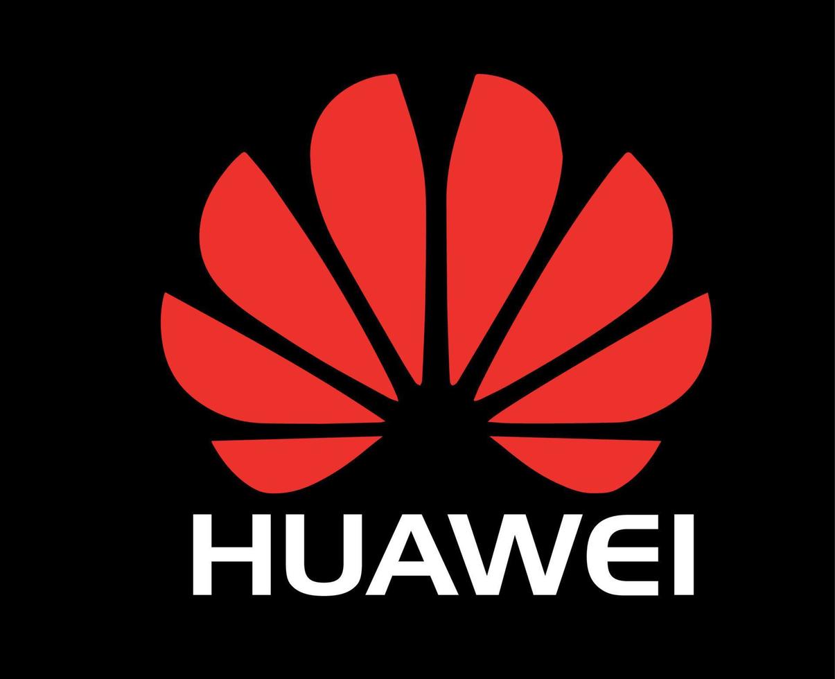 huawei logotyp varumärke telefon symbol röd med namn vit design Kina mobil vektor illustration med svart bakgrund